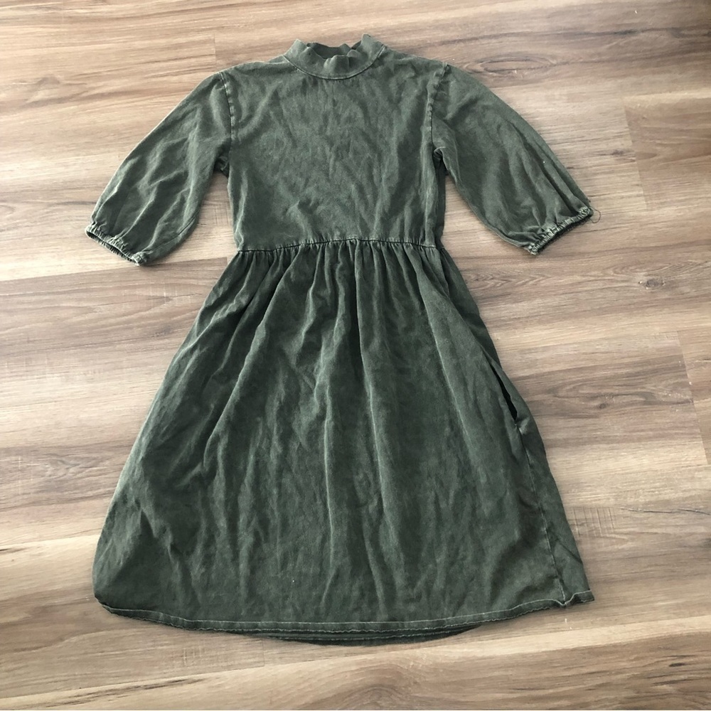Vylette Olive Green Acid Wash mock Neck Dress Women Size XSmall